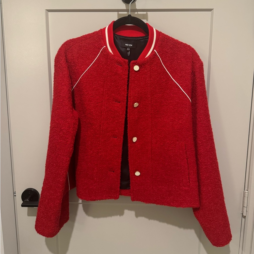 ME+EM Red Tweed Varsity Jacket